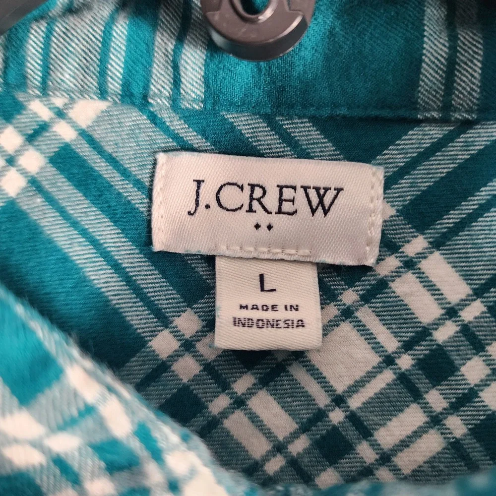 J Crew Mens Long Sleeve Plaid Button Down‎ Shirt Teal White Size L